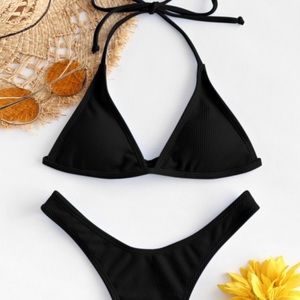 Zaful Ribbed High Leg Bikini Set